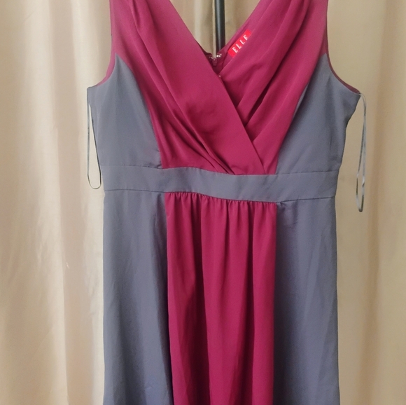 Elle Womens Sleeveless Gray, Magenta Color Block Dress Casual Formal SZ 14 - Picture 11 of 12